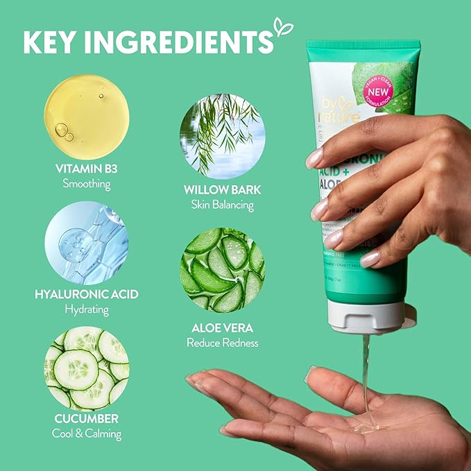 By Nature Hyaluronic Acid + Aloe Vera Facial Cleanser to Hydrate & Brighten Your Skin - Skincare from New Zealand - Premium Face Cleanser - 7oz