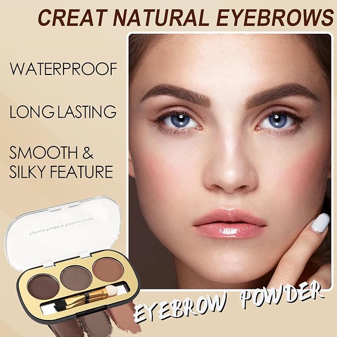Boobeen 3 Color Eyebrow Powder Palette, Waterproof Eyebrow Gel Makeup, Brow Definer to Shape Perfect Brow，Professional Brow Filler Powder with Brush