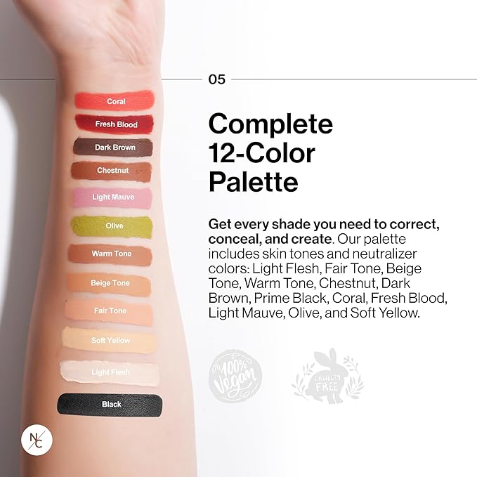 Narrative Cosmetics Tattoo Cover Up Makeup Palette | Quick-Set Waterproof Cream Concealer for Tattoos, Scars & Blemishes | Long-Lasting, Smudge-Proof Formula for All Skin Tones