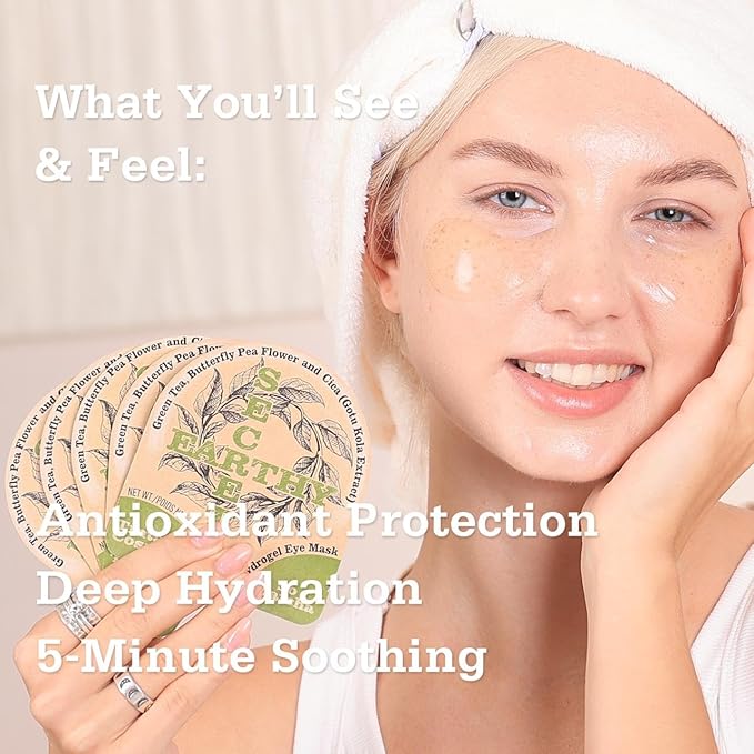 SoMatcha Calm Repair 5′ Hydrogel Under-Eye Patches, 28 Pairs — 5-Minute Soothing, Antioxidant Support & Deep Hydration — Ophthalmologist Tested