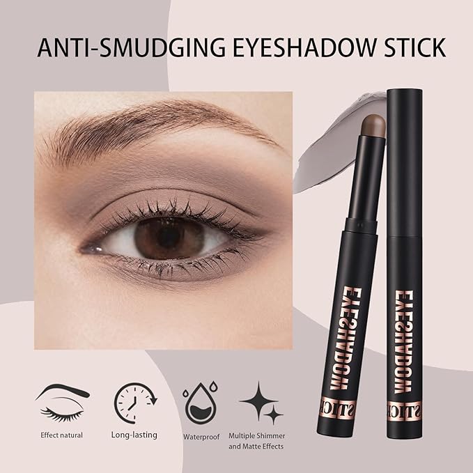 Matte Cream Eyeshadow Stick, Waterproof Eye Shadow Stick, Long-Lasting and Blendable High Pigmented Single Eyeliner Makeup for Women, 21 Gray Brown