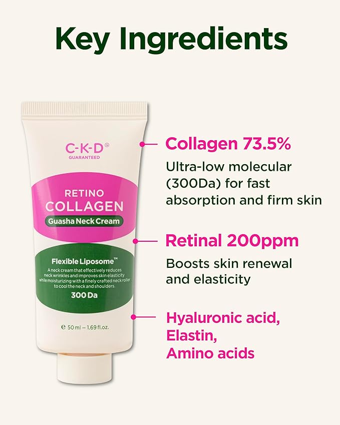 CKD Retino Collagen Gua Sha Neck Cream [Refill] - Firming Cream for Neck and Jawline Tightening, Lifting, and Wrinkle Reduction without Stainless Steel Roller. Korean Skin Care,1.69 fl oz.