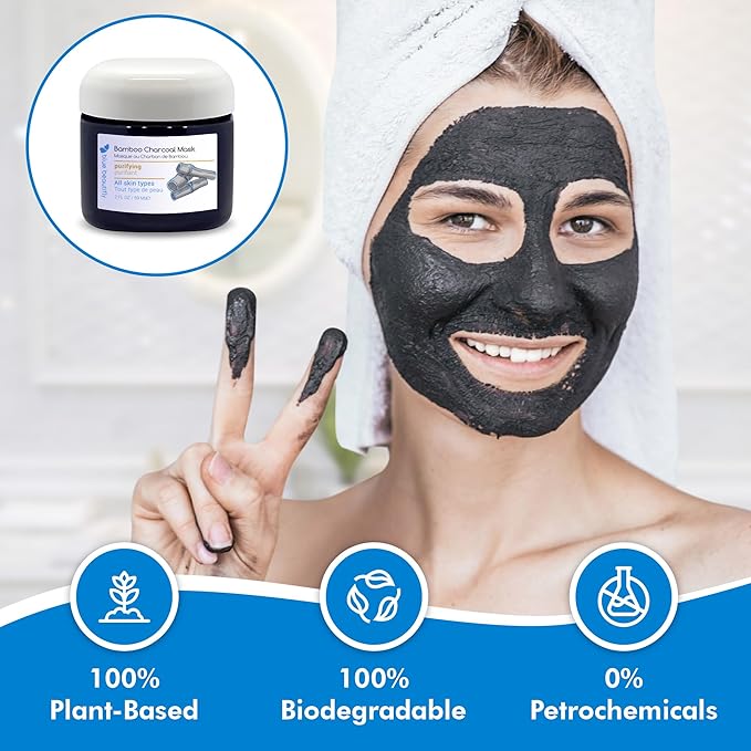 Blue Beautifly Bamboo Activated Charcoal Face Mask - Draws out Excess Oils, Dirt, Toxins, and Impurities - No Synthetic Additives or Fragrances -Combats Acne and Breakouts - 2 fl oz