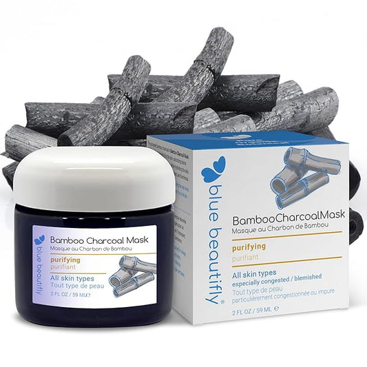 Blue Beautifly Bamboo Activated Charcoal Face Mask - Draws out Excess Oils, Dirt, Toxins, and Impurities - No Synthetic Additives or Fragrances -Combats Acne and Breakouts - 2 fl oz