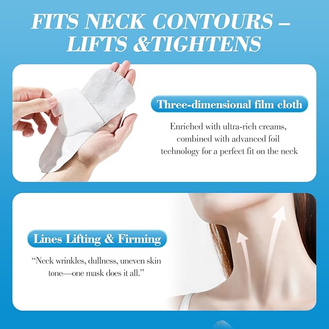 Bio-Collagen‑Peptide Face Mask Sheets – Gleam Foil Intensive Overnight Hydrate Face & Neck Masks for Moisturizing, Firming & Lifting Care – 8 Count(4 Face Masks + 4 Neck Masks)