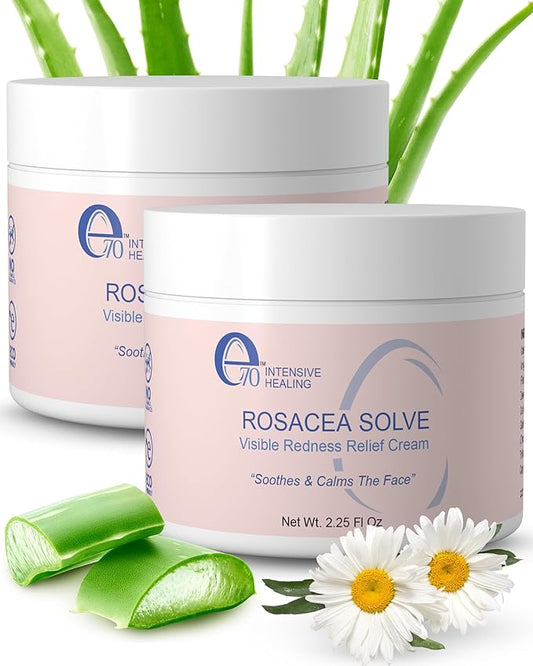 Rosacea Treatment for Face Skincare Cream for Women & Men (Pack of 2) - Gentle Moisturizer Redness Reducing Skin Care - with Aloe Vera & Hyaluronic Acid - Day-Night, Made in USA by e70 (2.25 fl. oz.)