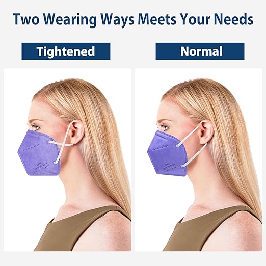 KN95 Face Masks 50 Pcs, 5-Ply Protection Purple KN95 Mask, Disposable Face Masks for Adults