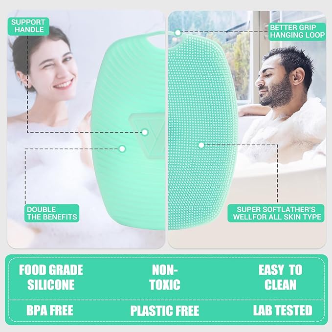 Silicone Body Scrubber - Anti Zinc Infused-Highly Elastic Bristles Exfoliating Body Scrubber for Shower Body,Cellulite Reduction,Blood Circulation - Green