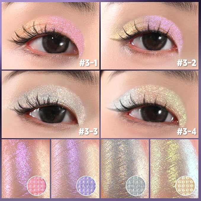 CHARMACY 4 Colors Chameleon Eyeshadow & Highlighter Palette - Shift-Infused Multichrome Pressed Pigments, Long-Lasting Velvet Finish, Vegan & Cruelty-Free Makeup Kit #03