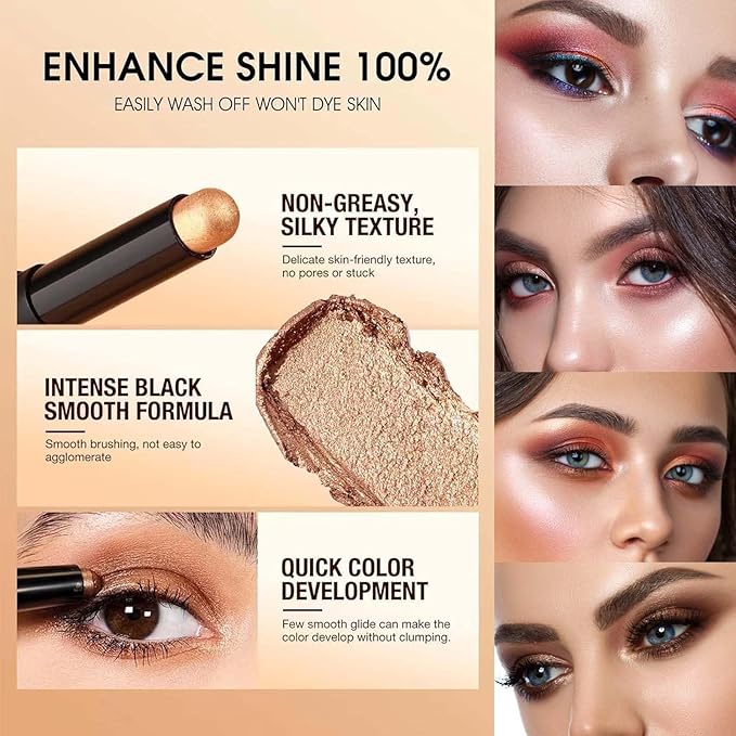 Rose Gold Eyeshadow Stick, Shimmer Cream Eyeshadow Pencil Makeup, High Pigment Long Lasting Waterproof Eye Shadow Pen Women Multi-Dimensional Hypoallergenic Eye Highlighter Stick (16#)