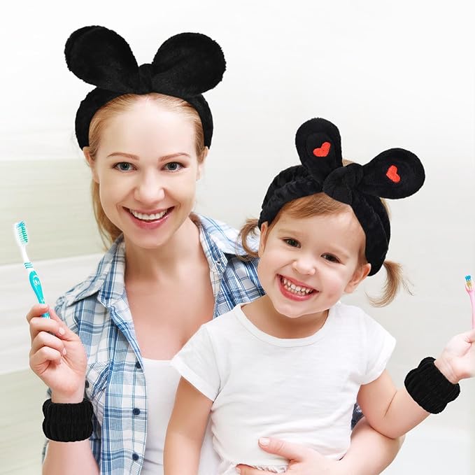 4Pack Headband and Wristband Set for Washing Face, Spa Skincare Makeup Headband, Soft Puffy Hair Band Bow Tie, for Women and Teen Girl Trendy Stuff Gifts