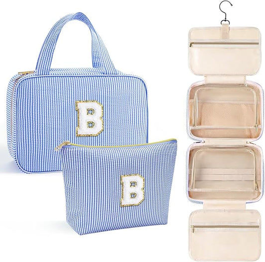 YOOLIFE Hanging Toiletry Bag for Women - Portable Makeup and Travel Bag, Cruise Ship Essentials - Letter B, Blue