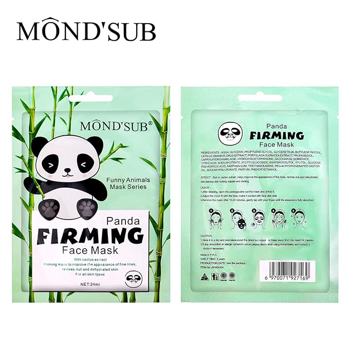 Animal Spa Beauty Mask, Character Masks Sheet-(Pack of 5) Panda Firming Nourishing Moisturizing Effects For All Skin Types- Birthday Party Gift for her, Girls Night, Spa Night, Beauty Gift