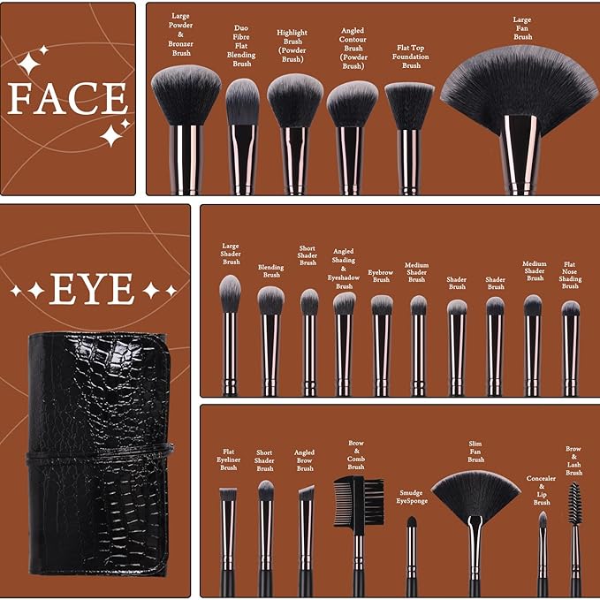 Real Perfection Makeup Brushes 24pcs Makeup Brush Set Premium Synthetic Powder Foundation Contour Blush Concealer Eye Shadow Blending Liner Make Up Brush Kit with Case