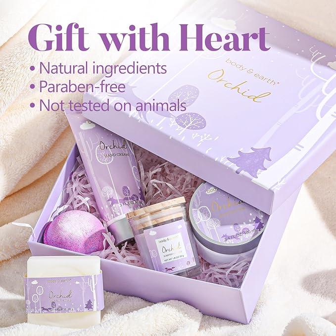 Spa Gifts for Women, Body & Earth 5 Pcs Gifts for Women Orchid Gift Sets, Bath and Body Womens Bath Gifts, Christmas Gift