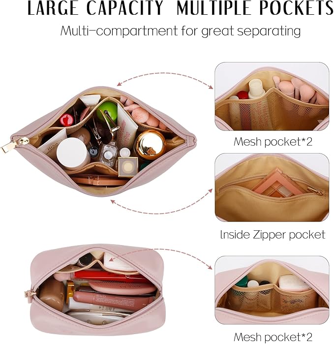 Women Gifts | Initial Makeup Bag Set for Girl Personalized Gifts for Bridesmaid Friend Graduation Teachers PU Leather Cosmetic Travel Toiletry Bag(Pink,A)