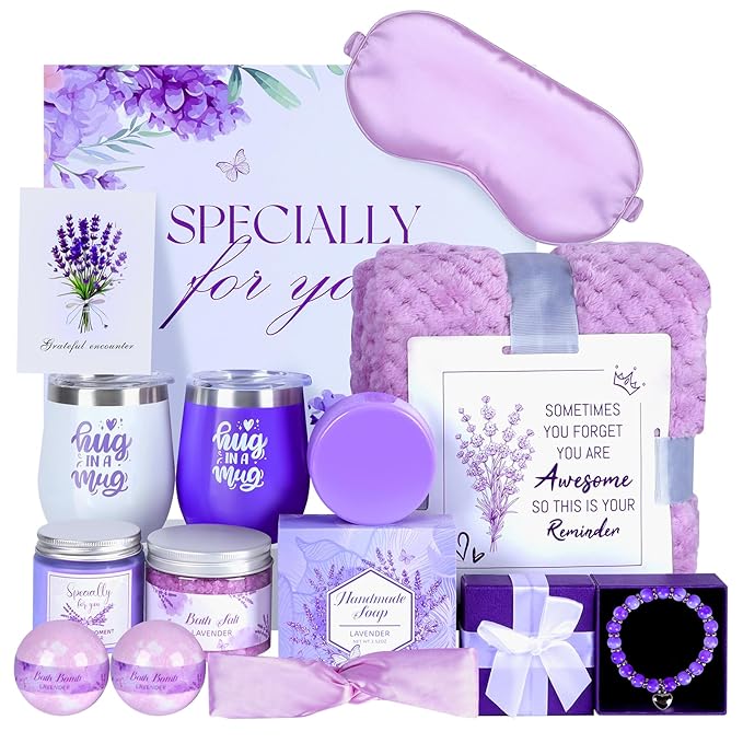 Lavender Get Well Soon Gifts for Women After Surgery,Birthday Gift Boxes For Women,12Pcs Self Care Package,Thinking of You Gift Basket,Relaxing Spa Gift For Her, Mom,Wife, Sister,Best Friend,Christmas