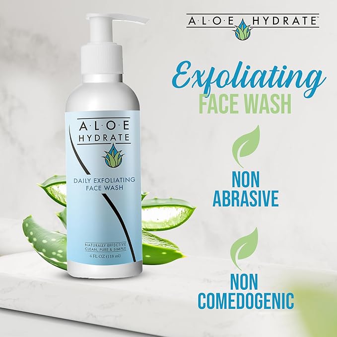 Exfoliating Face Wash; Natural Face Exfoliant. Let Natures Power Exfoliate, Smooth, Clear Pores & Hydrate. Aloe vera, Papaya & Pineapple Enzymes, Squalane, Vit. E & Ceramide. Glowing Skin = Confidence