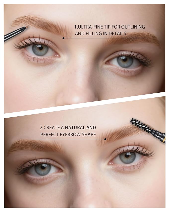 Light Brown Eye Brow Pencils for Women, 6Pcs Waterproof Eyebrow Pencil, 1.5mm Micro-Fine Tip & Spiral Brush with Brow Razors Perfect for Creating a Natural and Delicate Eyebrow Look Makeup