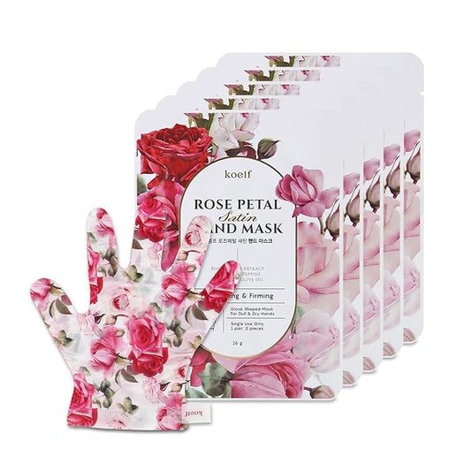 PETITFEE Rose Petal Satin Hand Mask (5pairs) - Intensive Nourishing, Moisturizing Gloves, Rose Scented Hand Repair Masks with Peptide, Collagen, Shea Butter for Silky Smooth Hand Treatment