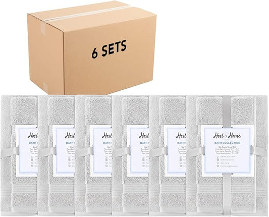 Arkwright Bath Towels Set of 6 - (Case of 36) Super Soft 100% Cotton, 600 GSM Quick Dry & Absorbent, Luxury Bathroom Essentials with 12 Shower Towels, 12 Hand Towels and 12 Washcloths, Titanium Grey
