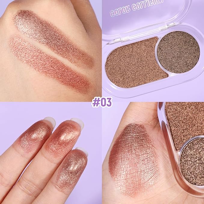 Brownish Red Brown Shimmer Eyeshadow Double Colors Palette, High Pigment Eye Shadow Powder, Blendable Smooth and Texture Waterproof, Smudge-proof, Durable and Long-lasting Makeup Palette 03#