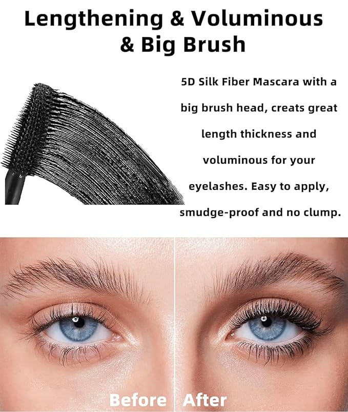 MAEPEOR 5D Silk Fiber Mascara Fuller & Voluminous Colored Eyelash Natural Waterproof Smudge-proof Mascara (02 Brown)