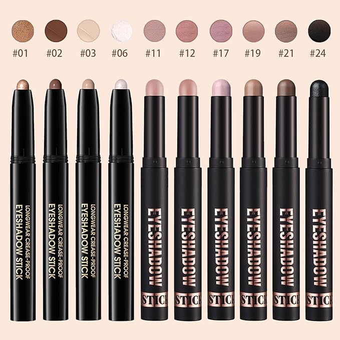 Matte Cream Eyeshadow Stick, Waterproof Eye Shadow Stick, Long-Lasting and Blendable High Pigmented Single Eyeliner Makeup for Women, 24 Black