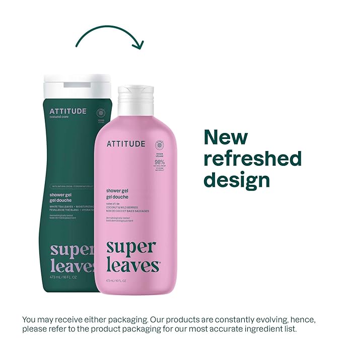 ATTITUDE Body Wash, EWG Verified Shower Gel, Dermatologically Tested, Plant and Mineral-Based, Vegan Personal Care Products, Coconut & Wild Berries Scent, 16 Fl Oz