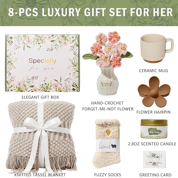 Self Care Gift Basket, Birthday Gifts for Women, Get Well Soon Care Package Sympathy Gift Set After Surgery Thinking of You Inspirational Basket for Her Mom Wife Sister Girl Friend Girlfriend Coworker