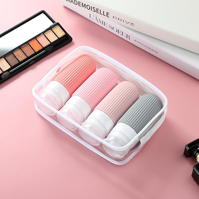 Travel Bottles for Toiletries, Tsa Approved 2oz Travel Bottles, BPA Free Leak Proof Travel Size Toiletry Containers, Refillable Travel Accessories with Toiletry Bag for Shampoo Liquid (4 Pack)