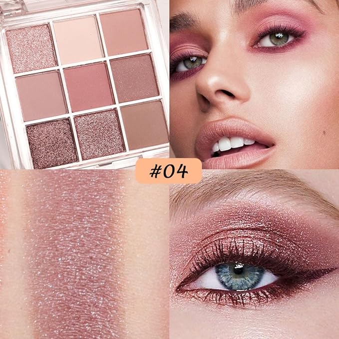 9 Colors Colorful Eyeshadow Palette Makeup,Rose Gold Brown Nude Purple Matte Shimmer Neutral Eye Shadow Powder Palette,Naturing-Looking Long Lasting Waterproof