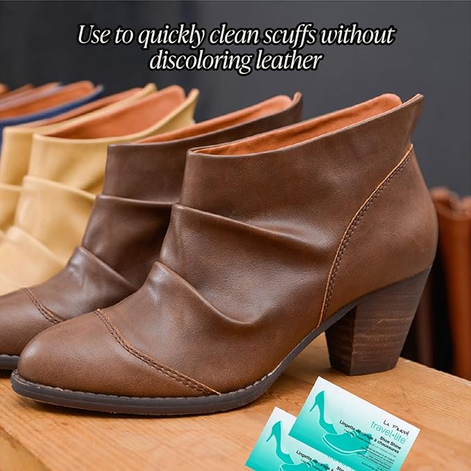 LA Fresh Travel Lite Pre-Moistened Shoe Shine Wipes Pack of 50 Individually Wrapped Streak-Free Cleaning Wipes Perfect For Use On Leather Convenient Size For On The Go