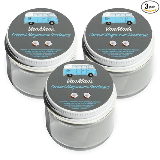 Vanman’s - Handmade Coconut and Magnesium Deodorant (3 Pack) - Odor Control for Underarms - Routine Deodorant For Women and Men - Personal Care Products - 2.8 oz