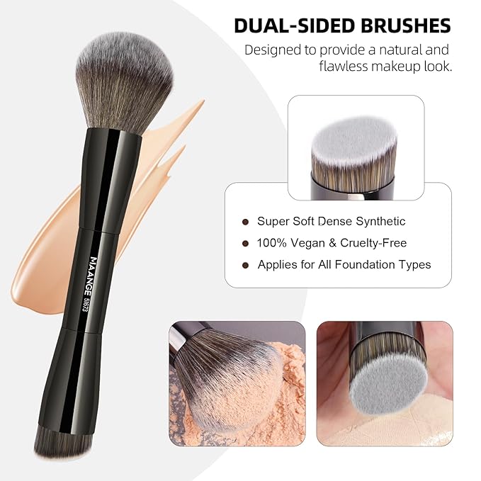 MAANGE 20 PCS Foundation Makeup Brush Set, Double-ended Kabuki Contour Brush for Liquid Powder Concealer Blending Blush Face Makeup Tools (Black)