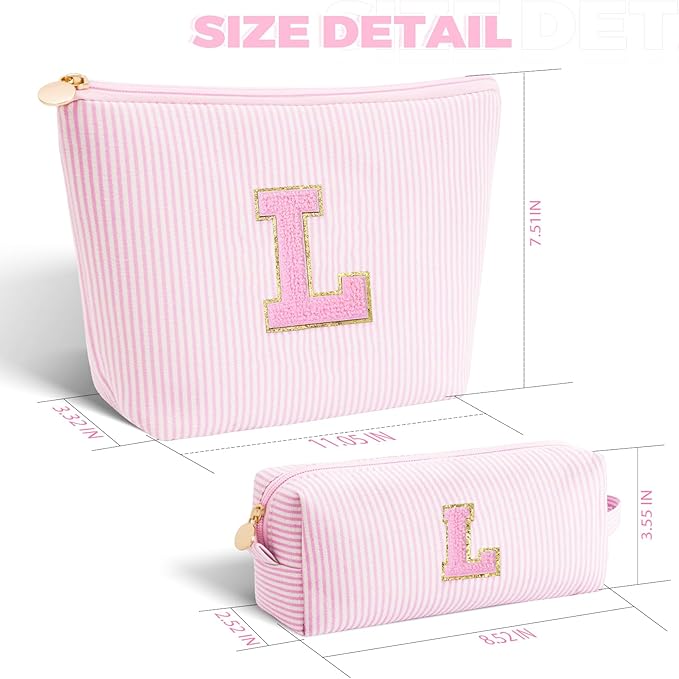 Dance Recital Gifts for Girls - Cosmetic Bag for Teen,Initial Cute Makeup Bag Set for Women,Trendy Pouch for Niece Sister Friend Female Her,Birthday Gifts for Daughter - Pink,L