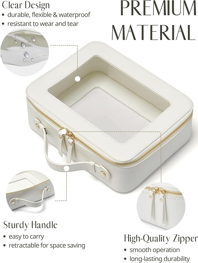 Popvibe Clear Makeup Bag Travel Cosmetic Case Transparent Toiletry Bag with Zipper, Portable Make Up Organizer Traveling Compact Car Bag for Essentials