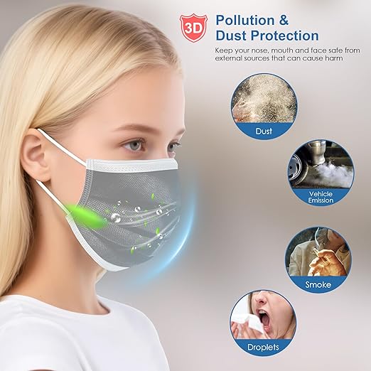 100PCS Grey 3 ply Disposable Face Masks,Protection Face Masks For Home,School,Office and Outdoors