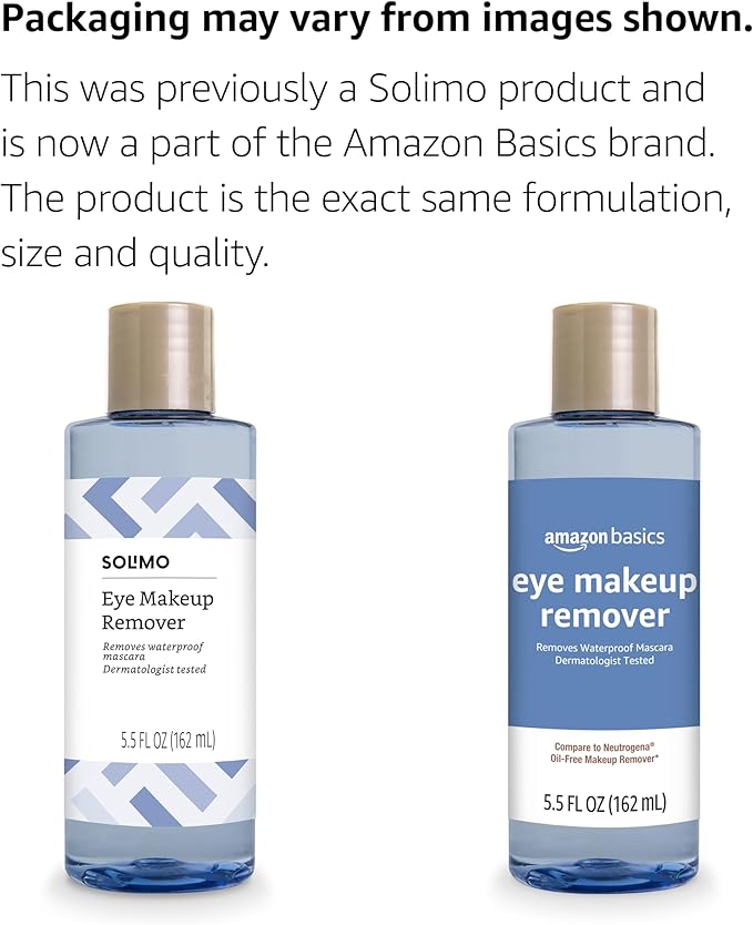 Amazon Basics Eye Makeup Remover, Removes Waterproof Mascara, Dermatologist Tested, Fragrance Free, 5.5 Fl Oz (Pack of 1)