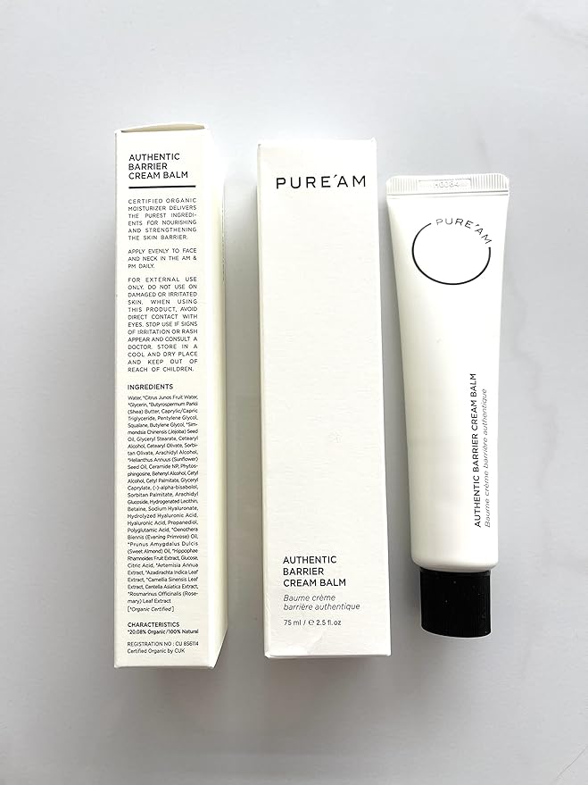 PURE'AM Authentic Barrier Cream - Korean Moisturizer For Dry & Sensitive Skin & Acne, 2.5 Fl Oz, 75ml, Vegan