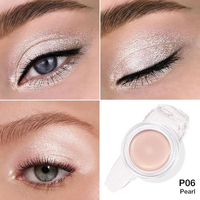 evpct Single Cream Eye Shadow Palette Pot Makeup for Older Women, Purity Pearl Translucent Shimmer Glitter Metallic Monochrome Cream to Powder Eyeshadow Palette Eye Brightener, Waterproof Blendable