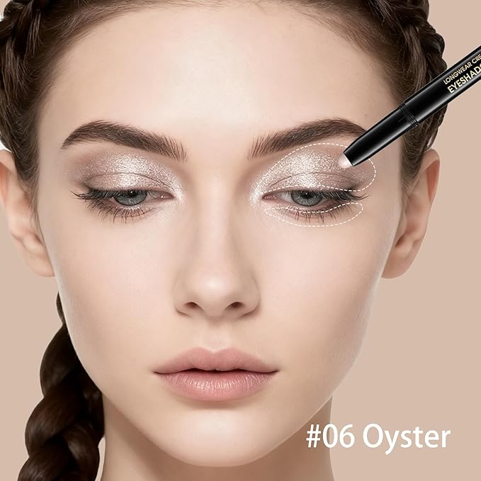 Matte Cream Eyeshadow Stick, Waterproof Eye Shadow Stick, Long-Lasting and Blendable High Pigmented Single Eyeliner Makeup for Women, 6 Oyster