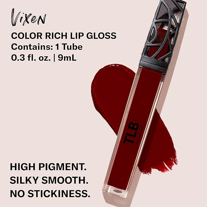 The Lip Bar - Lip Gloss, Vixen (Deep Red Opaque) - Gloss Up Color Rich - Smooth, Not Sticky Formula - Moisturizing Coconut Oil, Olive Oil, Argan Oil & Vitamin E - Vegan & Cruelty Free - .30 fl oz