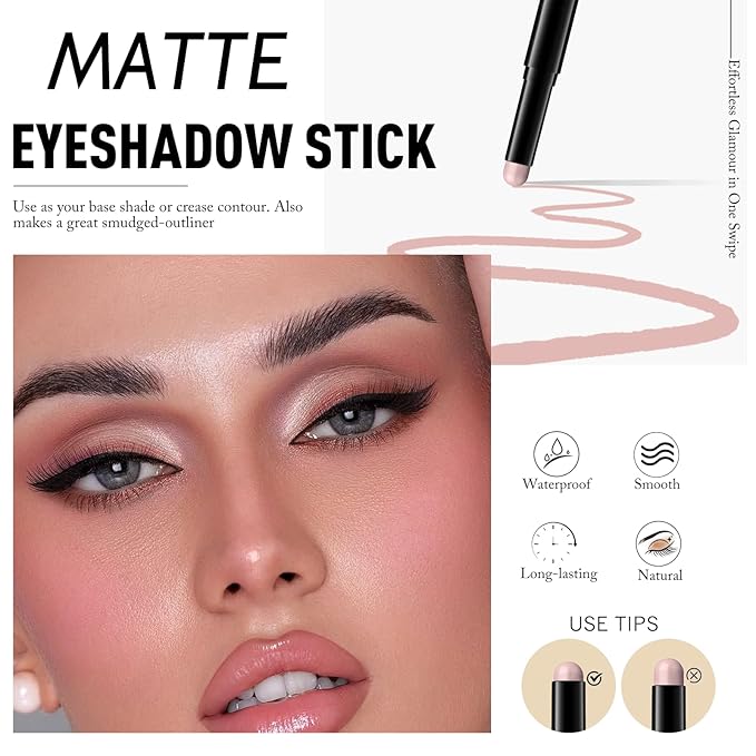 Cream Matte Eyeshadow Stick, Dusty Rose Eye Shadow Waterproof Eyeliner Brightener Pencil Crayon Long-Lasting Eye Highlighter Makeup for Women Easy to Use High Pigmented