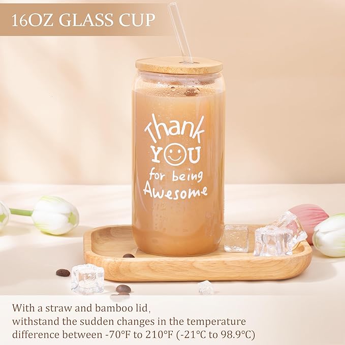 Thank You Gifts for Women, Birthday Gifts for Women, Employee Appreciation Gift, Get Well Care Package Christmas Gift Basket for Coworker Employees Teachers Nurse Boss Friend Mom with Glass Cup 16oz