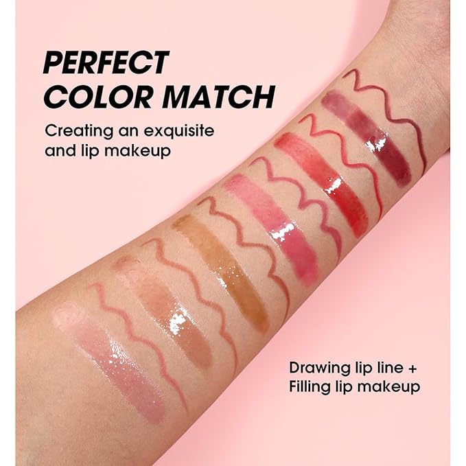 Brown Lip Liner Waterproof Lip Liner and Gloss Set High Pigment Long Lasting Plum Smudge proof Lip Gloss and Lip Liner Set (06# Brown)