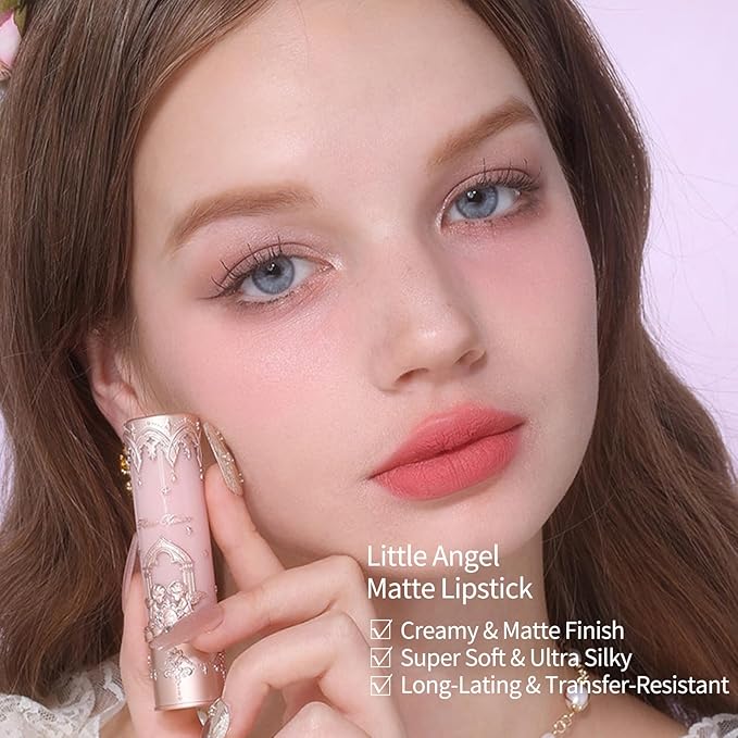 Flower Knows Little Angel Matte Lipstick,Super Soft & Ultra Silky Lip Mud Stick,Long Lasting & Moisturizing Vegan Lip Makeup for Girls&Women,Velvety Pink Finish(C05 Choir)