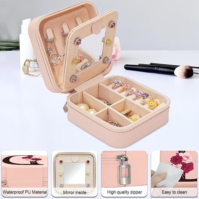 Birthday Gifts for Women,Initial Canvas Tote Bag,Monogrammed Gift for Women,16oz Initial Glass Cup,Makeup Bag with Zipper,Jewelry Organizer Box,Personalized Gifts for Mom-D