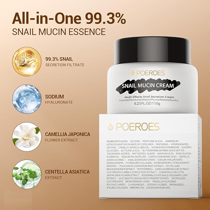 Snail Mucin Cream 99.3% Moisturizer Face Cream 4.23 Fl Oz Daily Face Moisturizer for Dry Skin Sensitive Skin Acne-prone Face Lotion