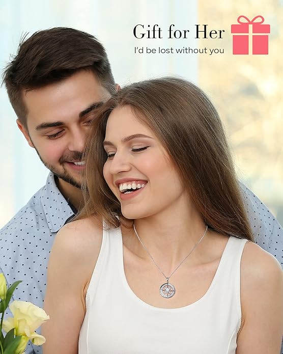 S925 Necklace Gift for Wife |Compass Jewelry |Women Anniversary |Sterling Silver |Girlfriend Birthday Gifts for Her Valentines |I'd be Lost without You |Jewel 18K Gold